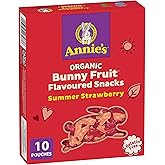 ANNIE'S - FAMILY PACK - Organic Fruit Flavoured Snacks Strawberry, Pack of 10 Pouches, Natural Strawberry Flavours, No Synthe