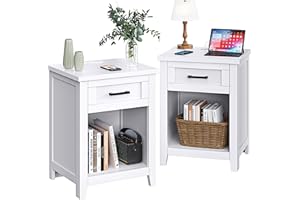 Decofy Farmhouse Nightstand with Charging Station & Large Storage, Set of 2 Modern End Tables with Outlets, USB Ports and Type-C Ports, Easy Assembly for Bedroom (Pure White)