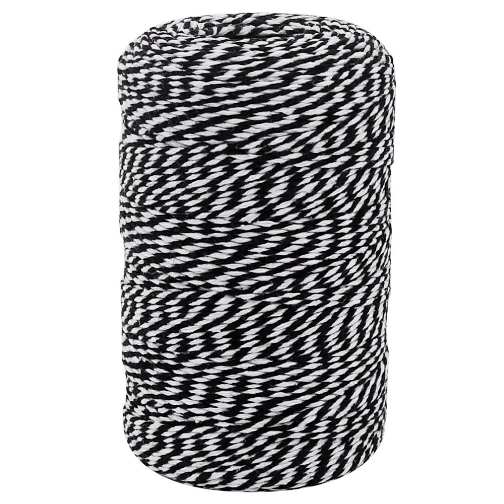 Vivifying Premium Black and White Bakers Twine - 656 Feet of Durable Cotton String for DIY Crafts, Gift Wrapping, Baby Showers, Party Decor, and Creative Projects