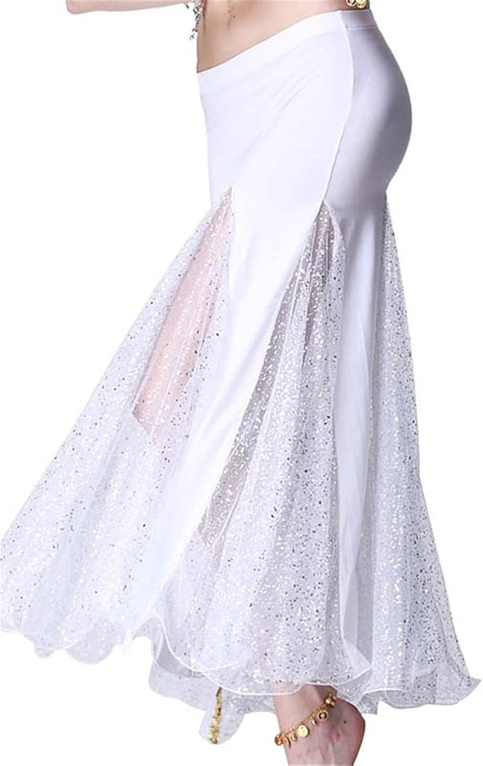 Womens Dancewea Belly Dance Skirt Tribal Dance Costumes Shiny Side Slit