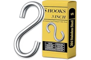 JING-HELPER 304 Stainless Steel 3 Inch S Hooks, 2 PCS S Hooks for Hanging Heavy Duty Static Load Capacity 550lbs - Metal Large S Hook for Hanging Plants, Hammocks and Utility Use Indoor & Outdoor (2)