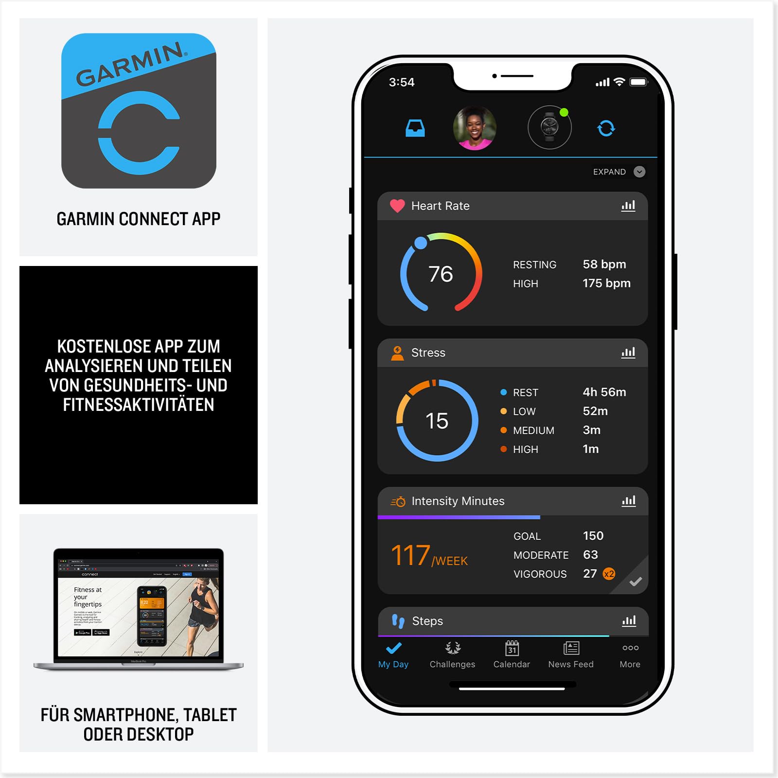 Garmin Venu 3 45mm – Fitness-Smartwatch, 1,4" AMOLED-Touchdisplay, bis zu 14 Tage Akkulaufzeit, 30+ Sport-Apps, Bluetooth Telefonie und Sprachassistenz, Music, GarminPay, Rollstuhlmodus 5