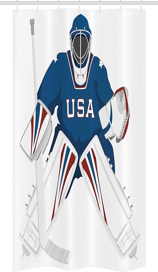 Amazon Co Jp Assanu スポーツストールシャワーカーテン アメリカホッケーゴールキーパー保護ジャージースポーツ摩耗活動趣味イラスト フック付き生地浴室装飾セット 72 X 72インチバーガンディホワイト ホーム キッチン