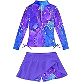 Vogseek 3-12T Girls Rash Guard 2 Pieces Bathing Suit Long Sleeve Swimsuit Swimming Skirt with Shorts Swimwear