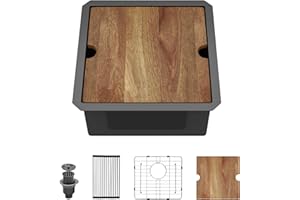 Talllor Undermount Bar Sink Workstation - 17 x 17 Inch Black Bar Sink 16 Gauge Stainless Steel Small Wet Prep Sinks Single Bowl Under Counter Camper Sink with Cutting Board and Assembly #TLU-0019