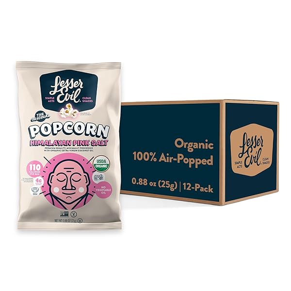 LESSEREVIL HIMALAYAN PINK SALT ORGANIC POPCORN, PREMIUM QUALITY, MINIMALLY PROCESSED, NO VEGETABLE OIL, 0.46 OZ, PACK OF 24