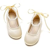 PHIRAMIN Toddler Flower Girl Dress Shoes - Little Girl Ballet Flats Pearl Strap for Wedding Party