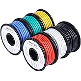 Dastard 12 Gauge Flexible Silicone Wire, 12 AWG Stranded Tinned Copper Wire 60ft【Red+Black+Blue+Yellow+White+Green Each 10ft】 12AWG Automotive Electrical Wire 392℉ 600V