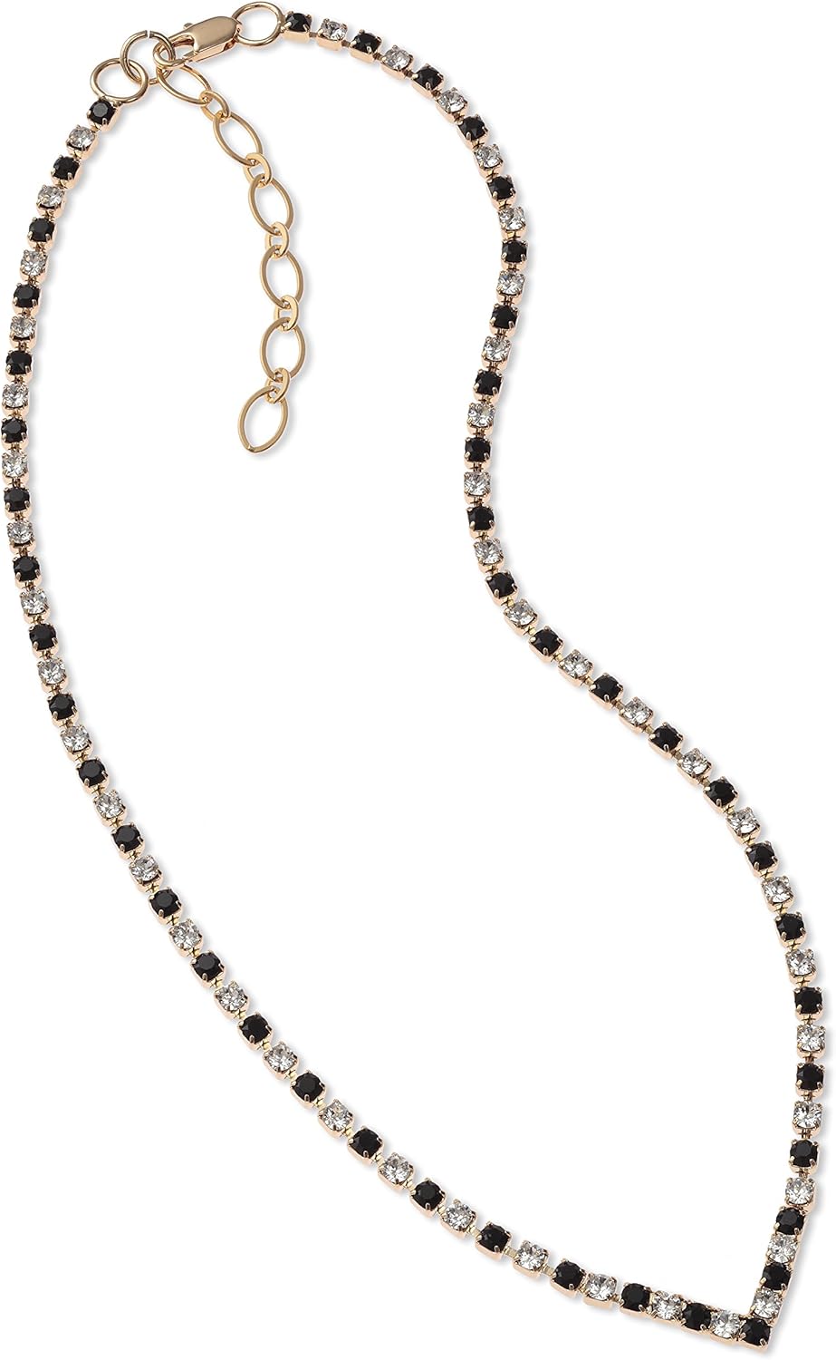 LJ Designs Black Swarovski Necklace Diamante Jewellery V Necklace Gold