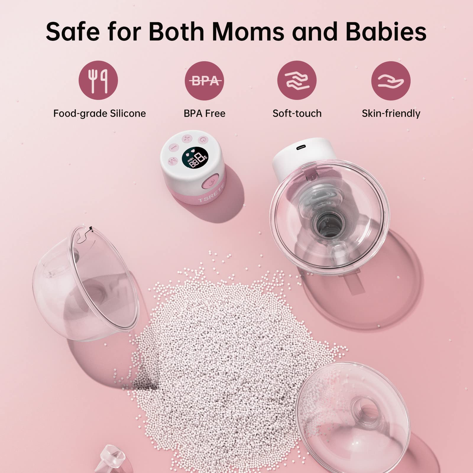 TSRETE Double Wearable Breast Pump, Electric Hands-Free Breast Pumps with 2 Modes, 9 Levels, LCD Display, Memory Function Rechargeable Milk Extractor-24mm Flange, Pink
