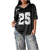 WDIRARA Women's Jersey Shirts Number Graphic Tees V Neck Half Sleeve T Shirt Streetwear Tops