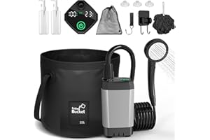 Portable Shower for Camping, Upgrade 6000mAh Rechargeable Camping Shower with LED Display, Foldable Bucket, Outdoor Shower wi