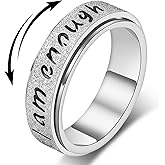 LuckyAmor Fidget Spinner Ring for Women - I Am Enough Rotating Fidget Toys for Anxiety Relief, Stainless Steel Inspirational Hope Rings for Adults Jewelry Gift for Birthday Valentine's Day
