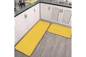 MGVDSES 2 Pcs Kitchen Rugs and Mats Set Solid Yellow Mustard Soft Flanne Non Slip Kitchen Mats and Rugs for Kitchen, Floor Ho
