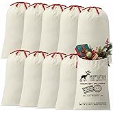 Clysee 10 Pack Sublimation Santa Blank Christmas Sacks, Large Reusable Cotton Canvas Drawstring Bags 26.8 x 18.9 in, Blank Xmas Gift Bags for Holiday DIY, Christmas Parties, Presents