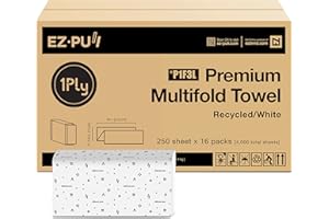 EZbrnd P1F3L EZ-Pull Premium 1-Ply MULTIFOLD Paper Hand Towel, FSC Certified Recycled, White, 250 Sheets, Pack of 16