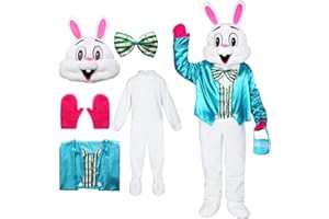 Alaiyaky 7PCS Easter Bunny Costume Adult Rabbit Mascot Costume Adult One Size Fancy Dress Halloween Cosplay Costume