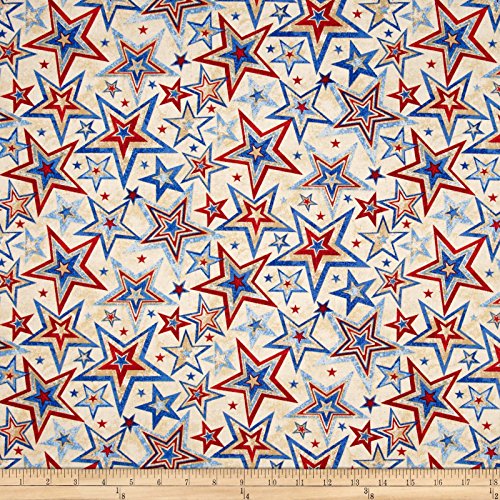 Fabri-Quilt Marblehead Valor Multi Star Beige Fabric by The Yard, Beige