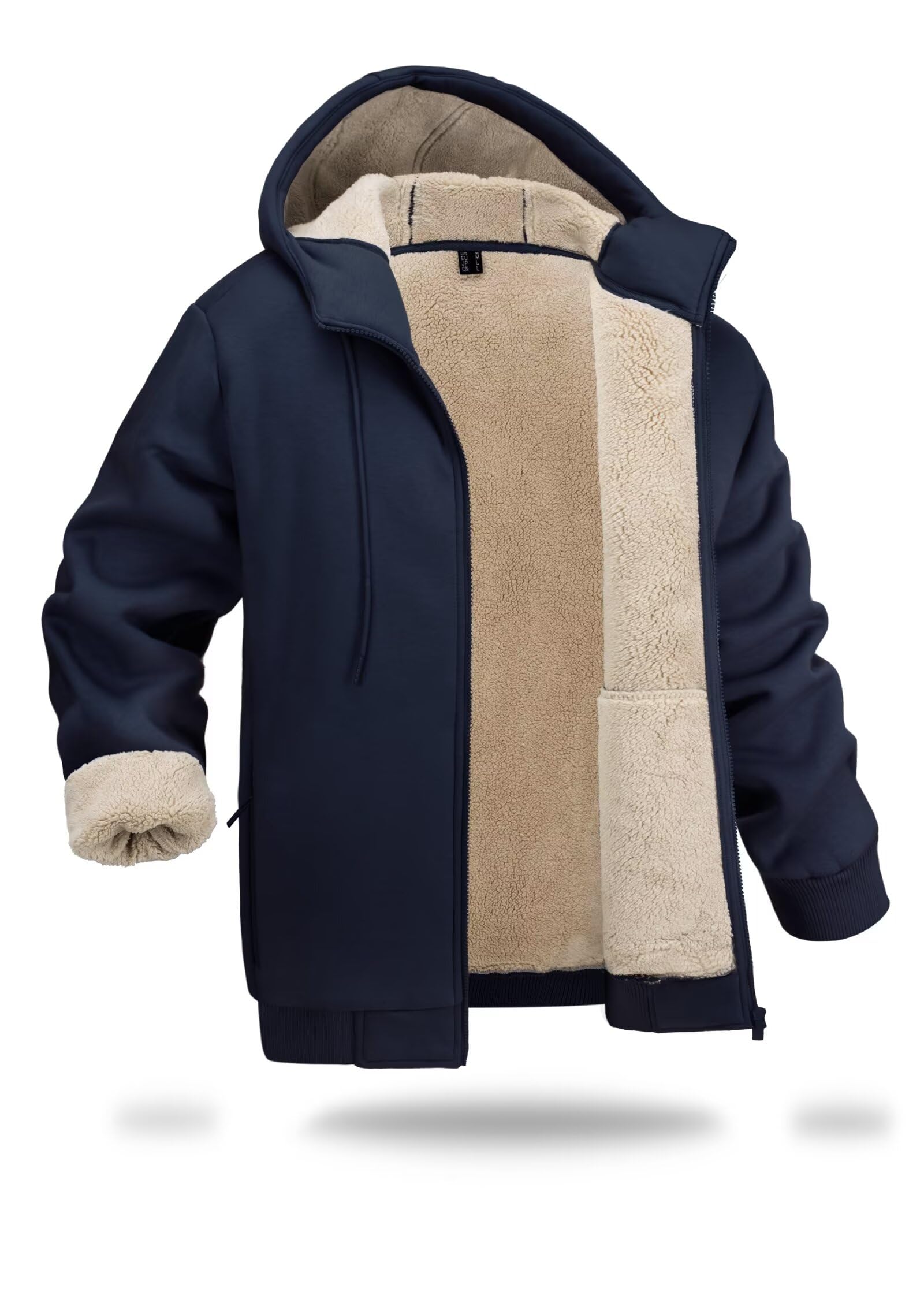 Mens Sherpa Hoodie Mens Winter Jackets Navy Blue Mens Hoodies Zip Up ...