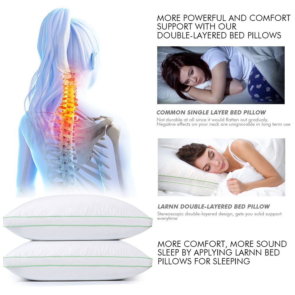 Larnn Bed Pillow for Sleeping, Queen pillow for Men and Women with Dust