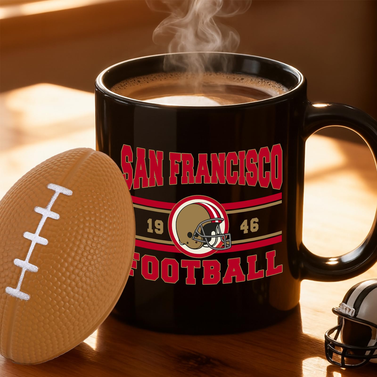 View 1 of 2 in 1 Football Fan Ceramic Coffee Mug Cup San Francisco Themed Merch Fan Shop Men Women Sport Gear Apparel Memorabilia Decor 49er Team Accessories Bf Boyfriend Novelty Cool Special Present Funny Gift