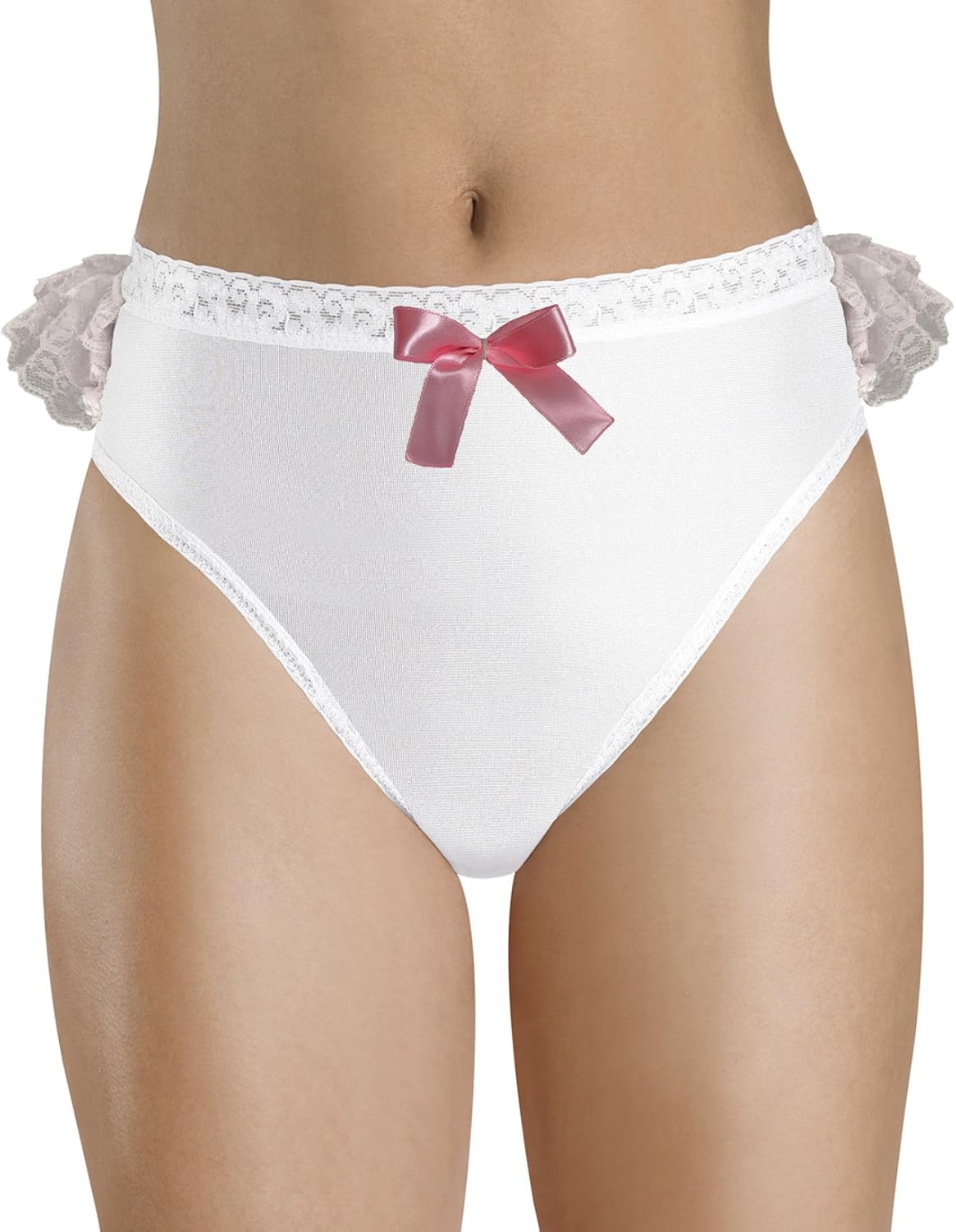 Sissy Dames Unisex Cute Lace Dress up Lingerie Panties (Size 8, White