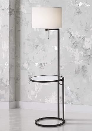 Space Saver Modern Floor Lamp With Table Glass Black White