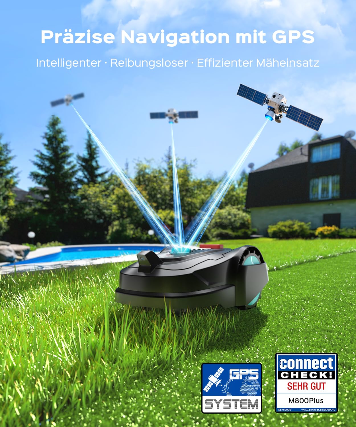 YARDCARE M800Plus Mähroboter ohne Begrenzungskabel,GPS Positionierung,Empf.800m²,KI Vision,U-förmiger Schnitt,Rasenmäher Roboter ohne Kabel, Smarte Hinderniserkennungen,App（Dunkelschwarz und Weiß） 2