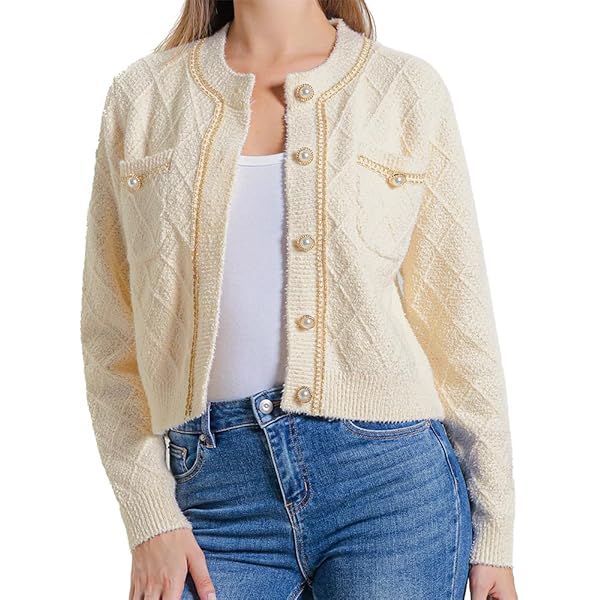 Line & Dot Women's Mayfair Cardigan, White Black, L at