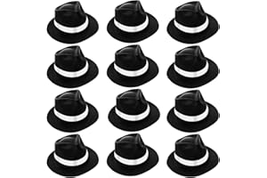 Sureio 12 Pieces Gangster Hat, Plastic Gentlemen Hats, Gangster Costume Hats for Men Women 1920s Party