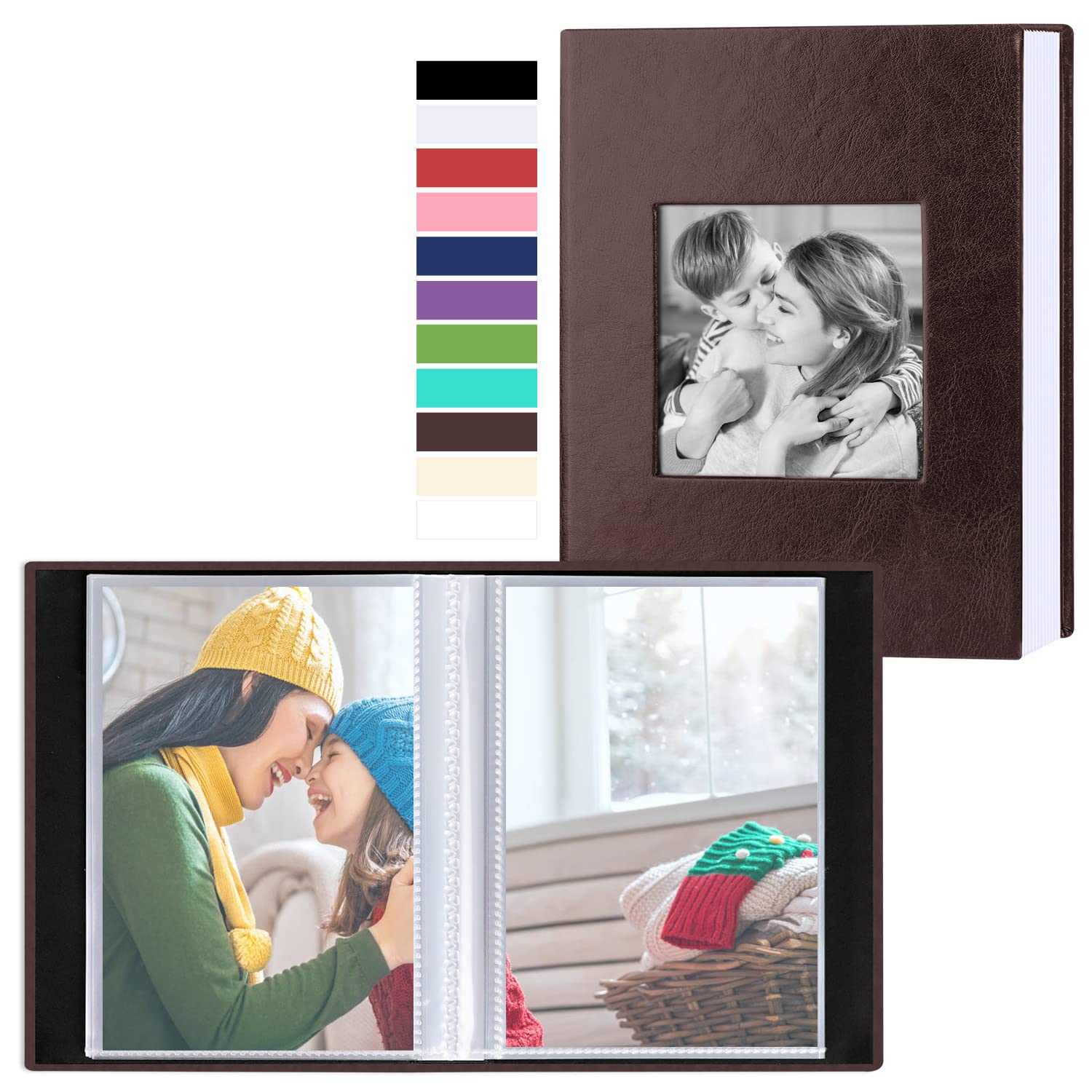 Benjia Small Photo Album 6x4 2 Packs, Each Pack Holds 50 Pockets, Slip In Mini Leather Top Loading Photo Albums Holds Portrait Only 10x15cm Picture Brown