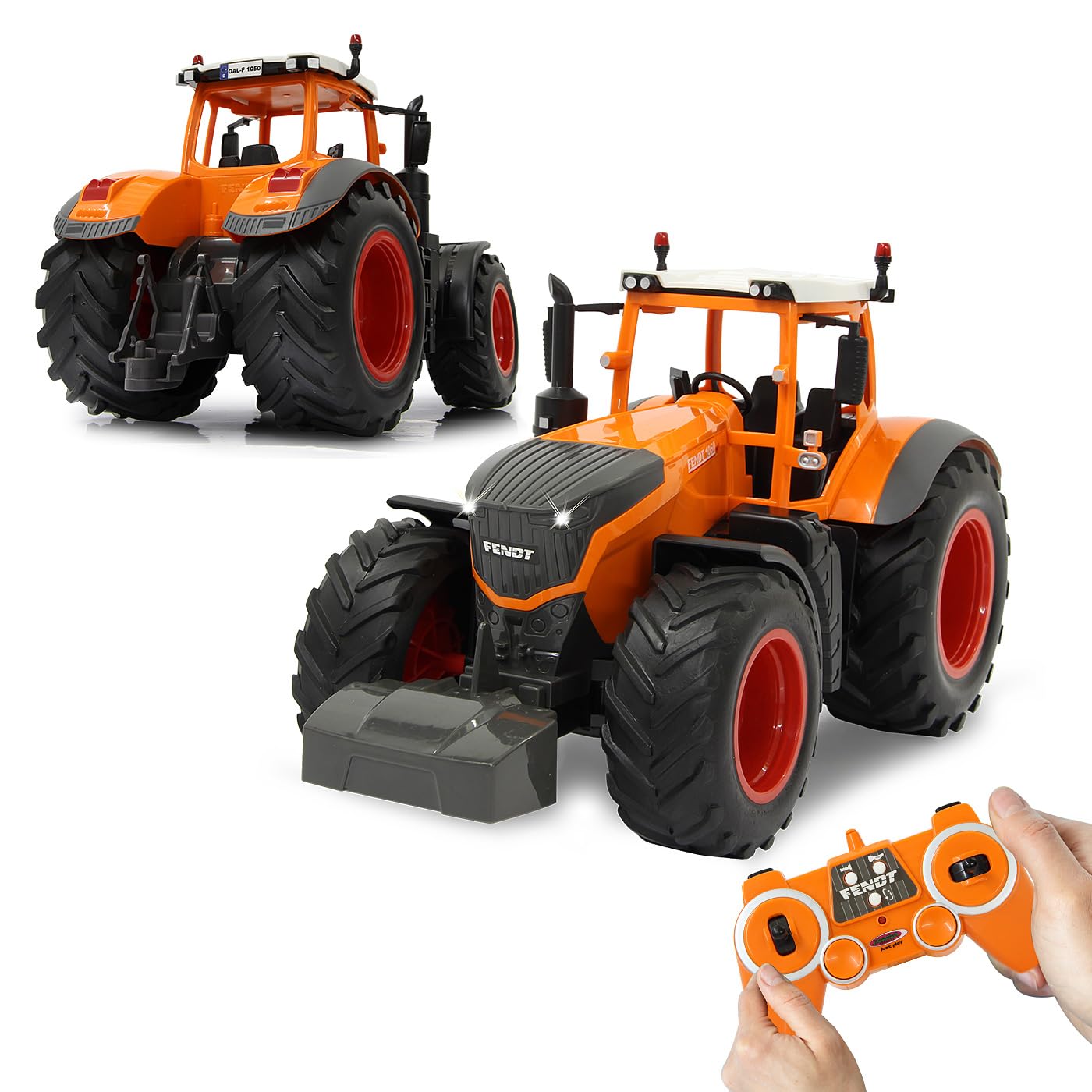 Jamara 405045 Fendt 1050 Vario municipal 1:16 2.4GHz RC tractor, engine sound (can be switched off), reversing warning sound, horn, switch-off function, 2 wheel drive, front light, indicator, demo function, orange