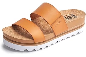 Ustogi Flatform Platform Sandals Women Arch Support Beach Slides Orthotic Summer Causal Cork Footbed Adjustable Lightweight Thick Sole Comfortable Fashion Slip on Cushion Cute 2 Strap