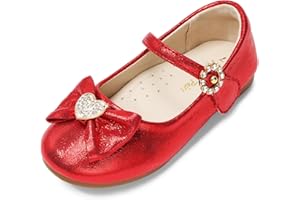 DREAM PAIRS Girls Mary Jane Dress Shoes for Toddler Heart Rhinestone Front Bow Ballerina Flat (Toddler/Little Kid)