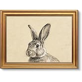 VIYYIEA Gold Framed Wall Art, Bunny Decor, Cute Bunny Sketch art, 12x16In | Neutral Rabbit Canvas Oil Painting Poster, for Kids Room, Bedroom, Kitchen, Shelf, Bathroom