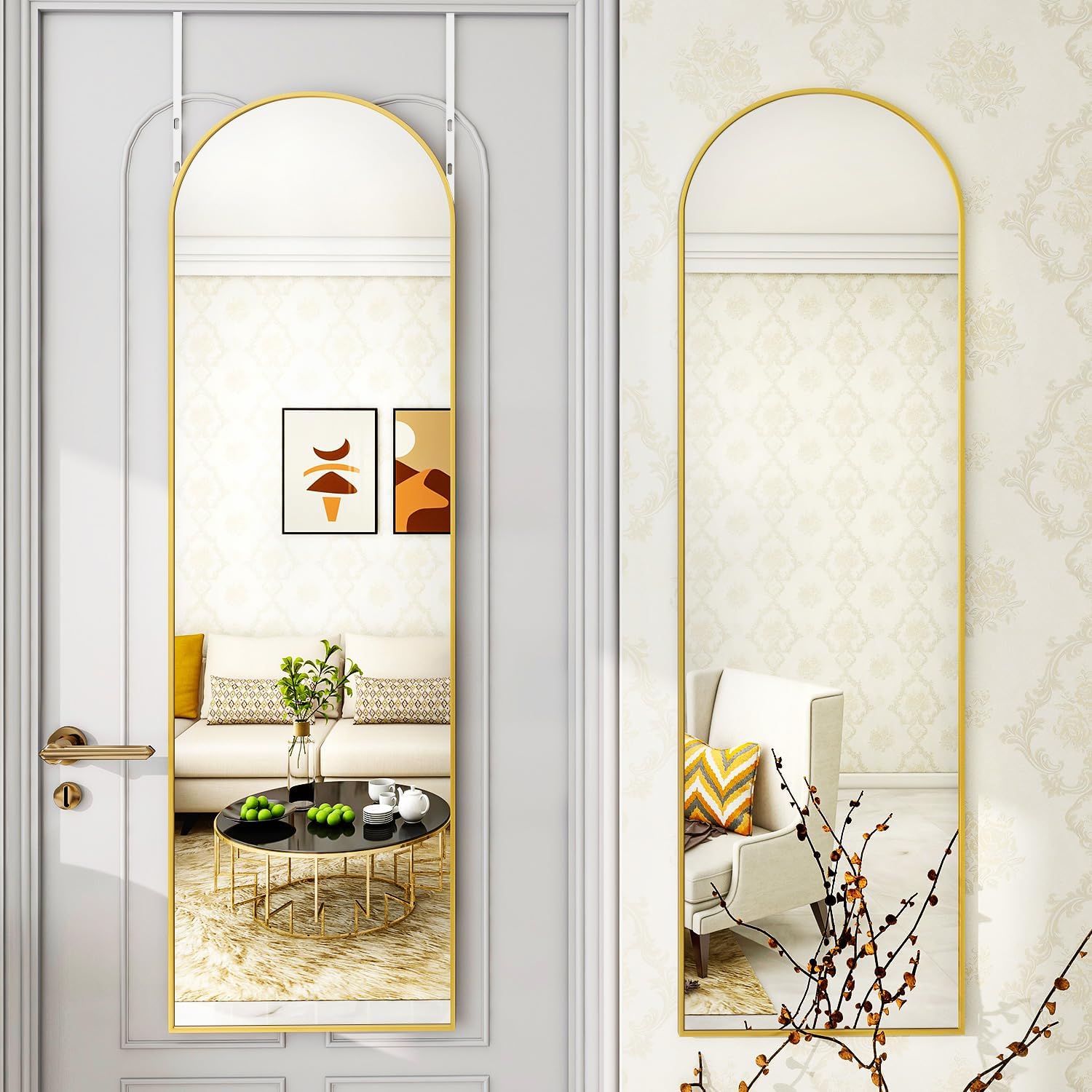 Mirrors - Protylctaster Door Mirror Full Length,Over The Door Full Length Mirror,Hanging Mirror for Door,48