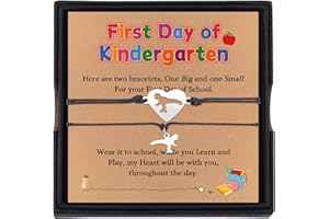 YELUWA 2 Pcs Back to School Gift, First Day of School Gift, Lovely Charm Bracelets Set for Daughter/Son from Mother Mommy and Me Jewelry with Gift Box Wish Card