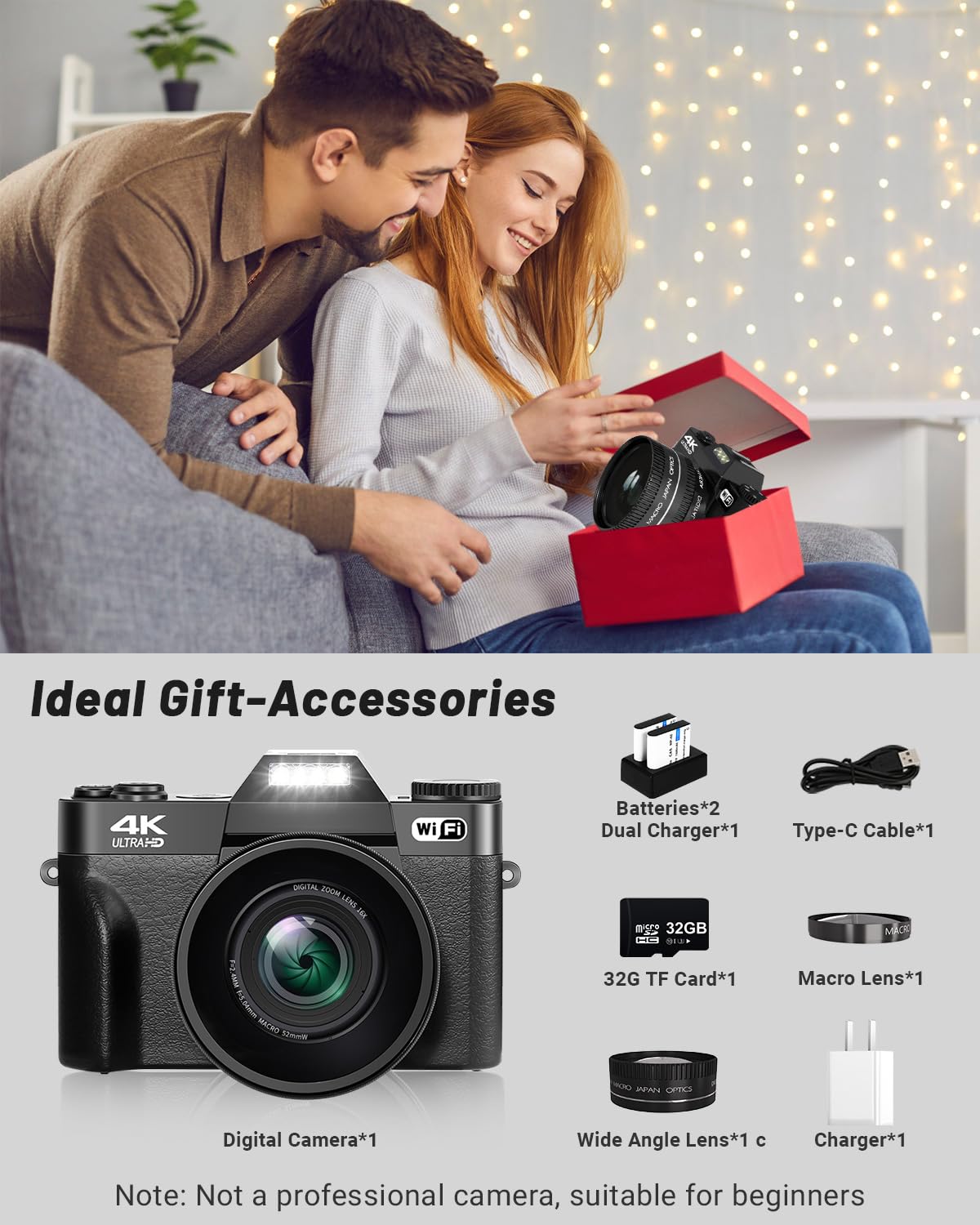 2024 Upgrade VJIANGER Digital Camera for Photography Vlogging Camera for YouTube with WiFi, 180° Flip Screen, 16X Digital Zoom, 52mm Lens, 2 Batteries, 32GB Micro SD Card(Black)