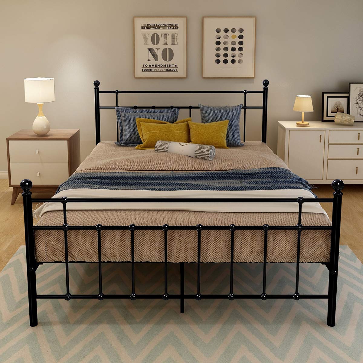 Furniture DUMEE Metal Bed Frame Twin Size with Modern Style Headboard