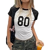 Women Short Sleeve Jersey Crop Tops Y2k Number Graphic Baby Tees Summer Teen Girls Crewneck Slim Fit T-Shirts