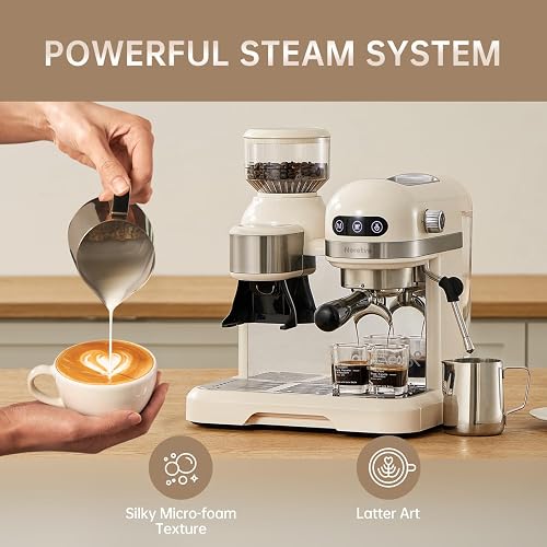Neretva 20 Bar Espresso Coffee Machine with Grinder Steam Wand for