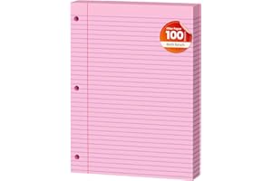AILZFEI Pink Loose Leaf Paper 100 Sheets Colored Filler Paper 8 * 10.5 College Ruled 3-Hole Punched Paper for 3-Ring Binders Notebook Lined 8" x 10.5"