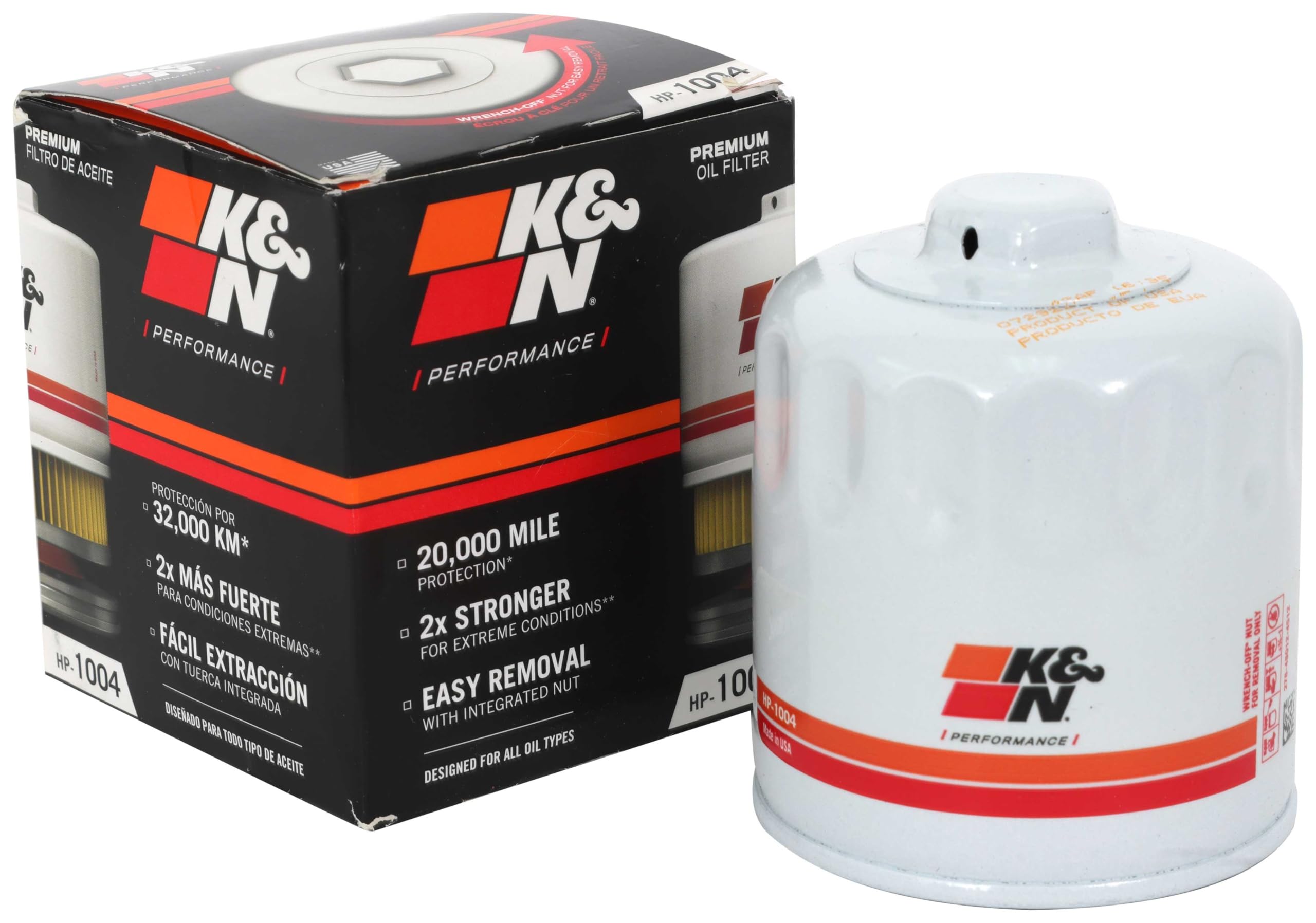 K&N Oil Filter - Spin-On 80x87mm compatible with Hyundai, Kia, Mitsubishi, Subaru, Honda, Acura (HP-1004)