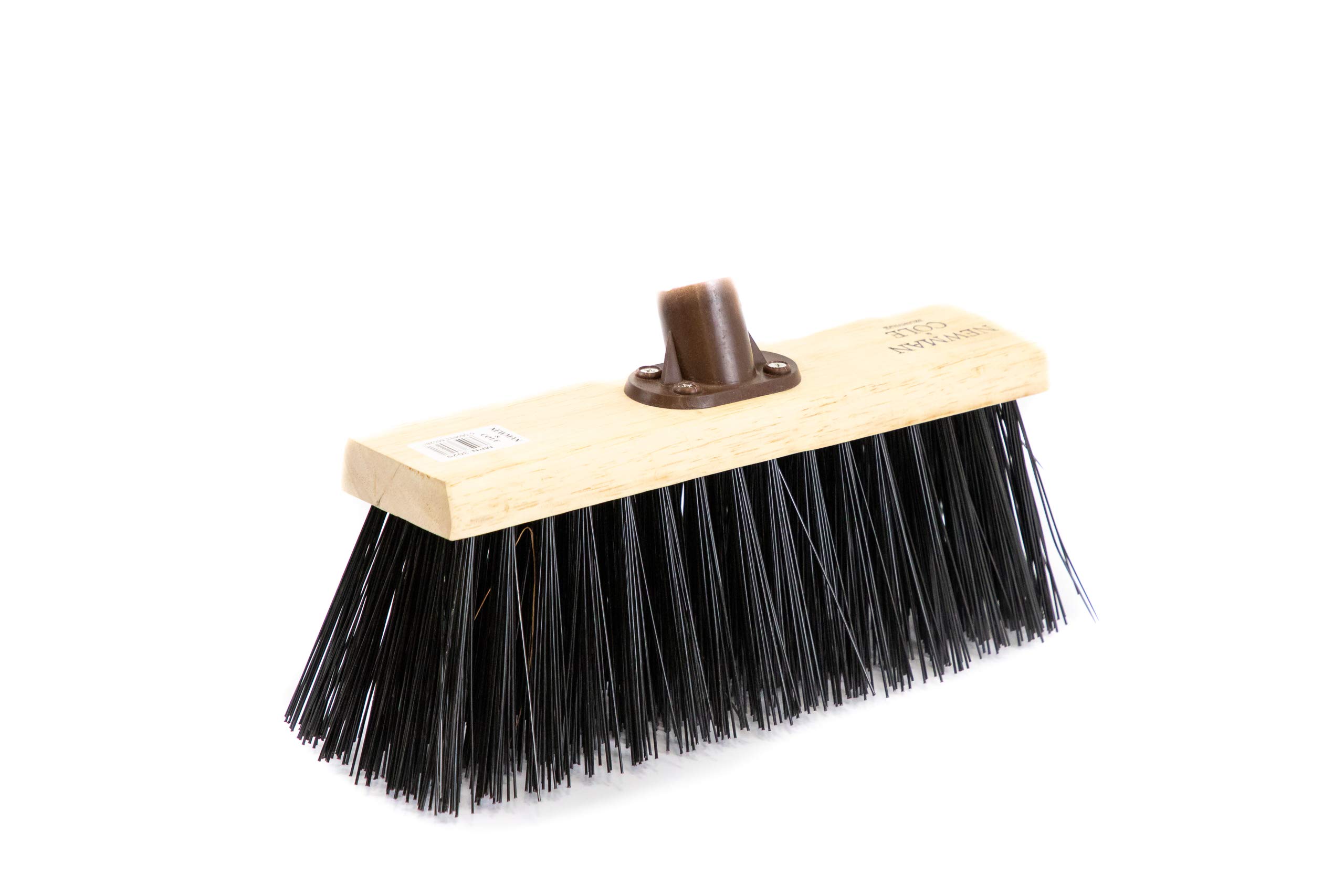 Newman and Cole 13" Wooden Broom Head with Stiff PVC Synthetic Poly Hard Bristle - Replacement Wooden Broom Head for Outdoor Garden Yard Brush Sweeping Wood Brush Head Fitted Fixing Bracket Connector