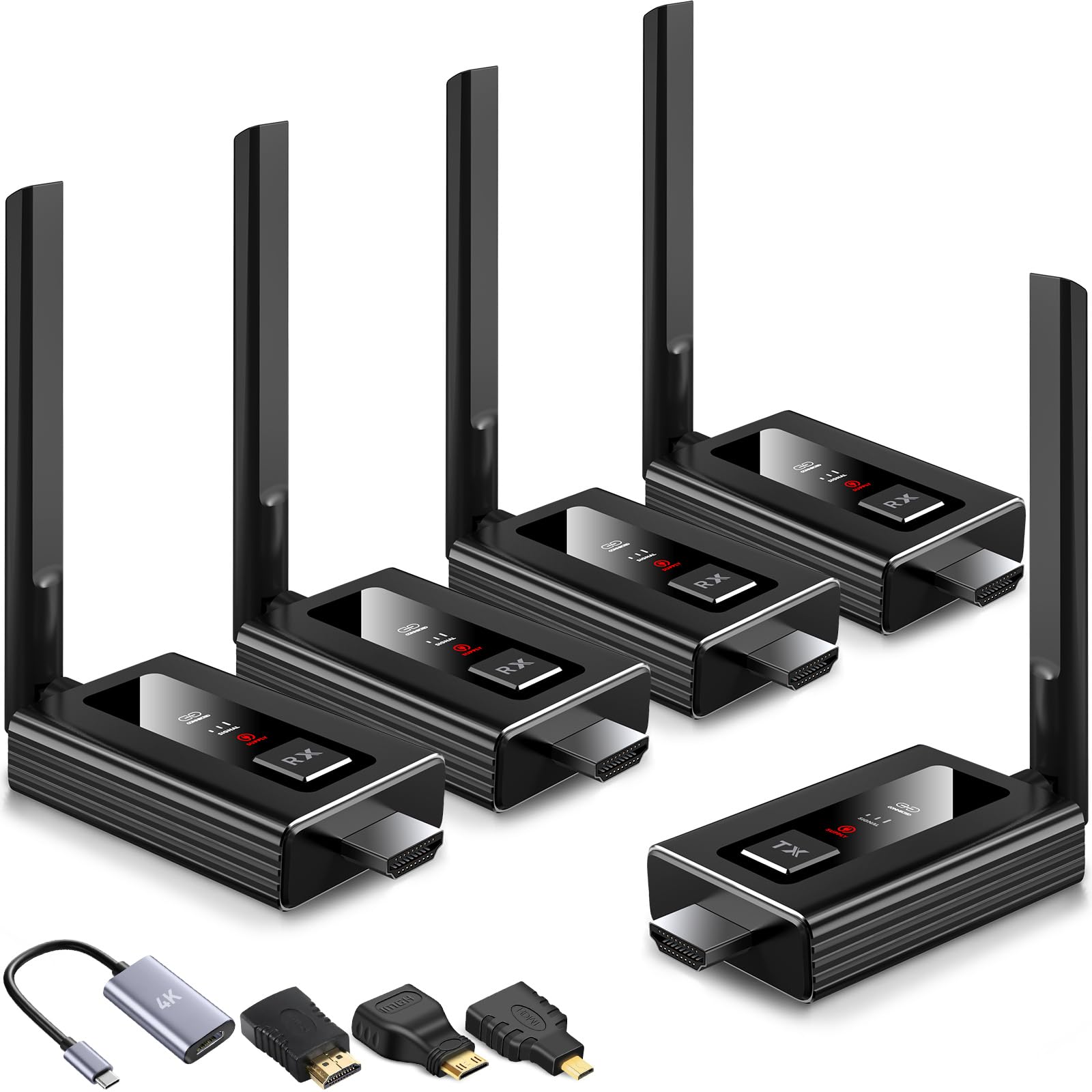 Photo 1 of Wireless HDMI transmitter and 4 receivers, 2025 upgraded multi TV extender, plug and play, 5.8G/ 2.4G@60Hz 165FT,HDMI Wireless splitter transfers of videos from laptops/camera to multiple TVs/monitors