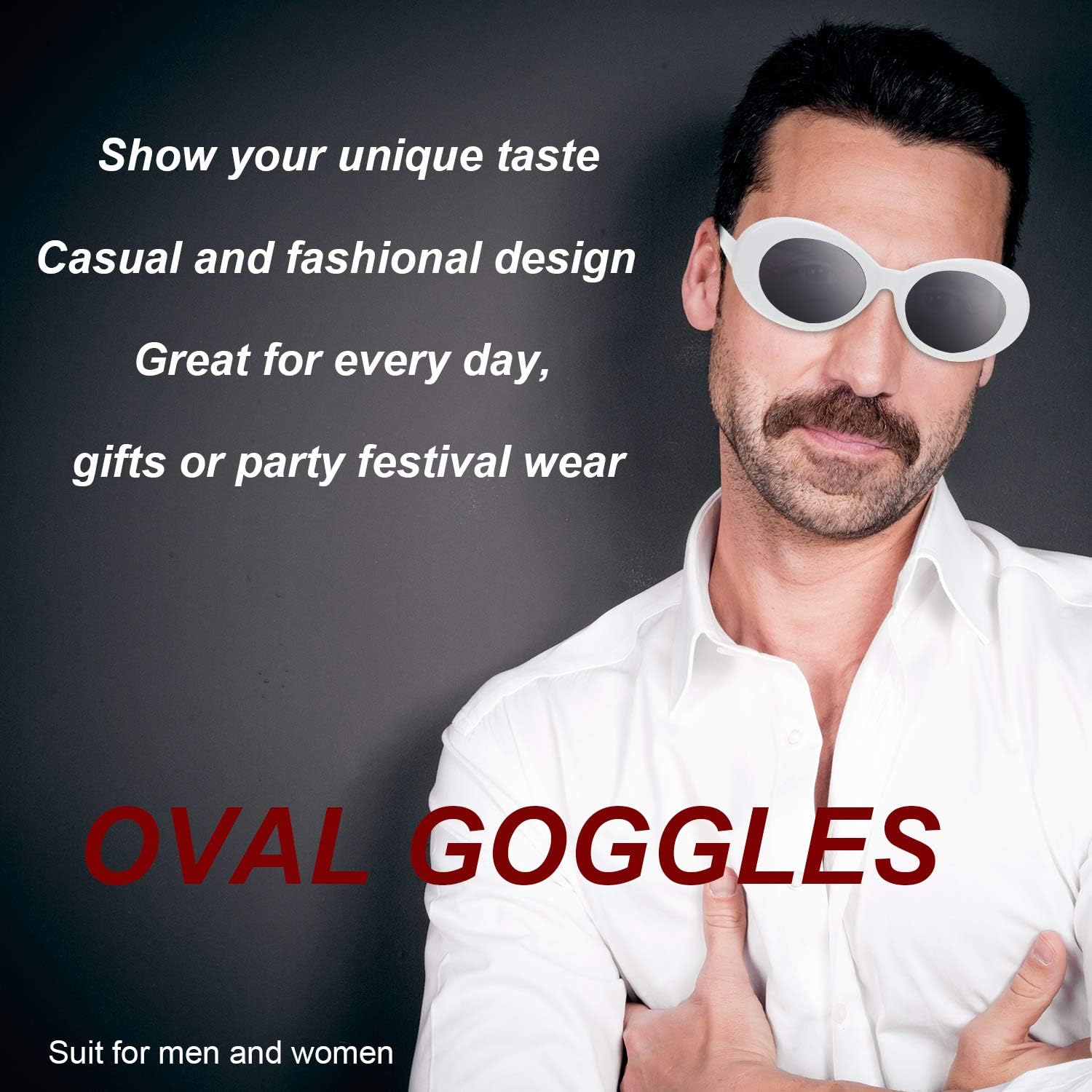 Frienda Clout Sunglasses Retro Goggle Fancy Dress Costume Men Women Glasses (Oval, White) - Image 5