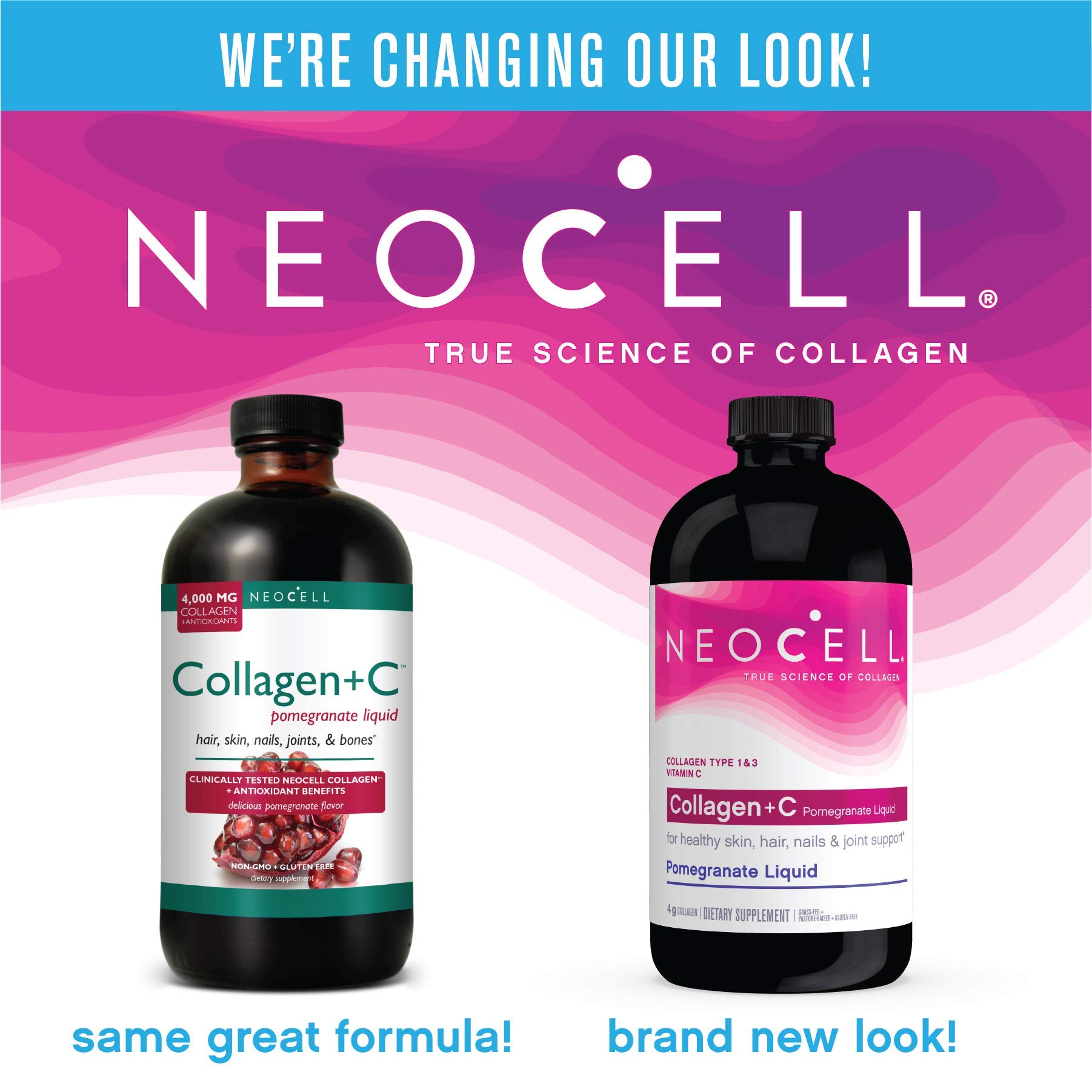 NeoCell Collagen +C Pomegranate Liquid, 4g Collagen Types 1 & 3 Plus