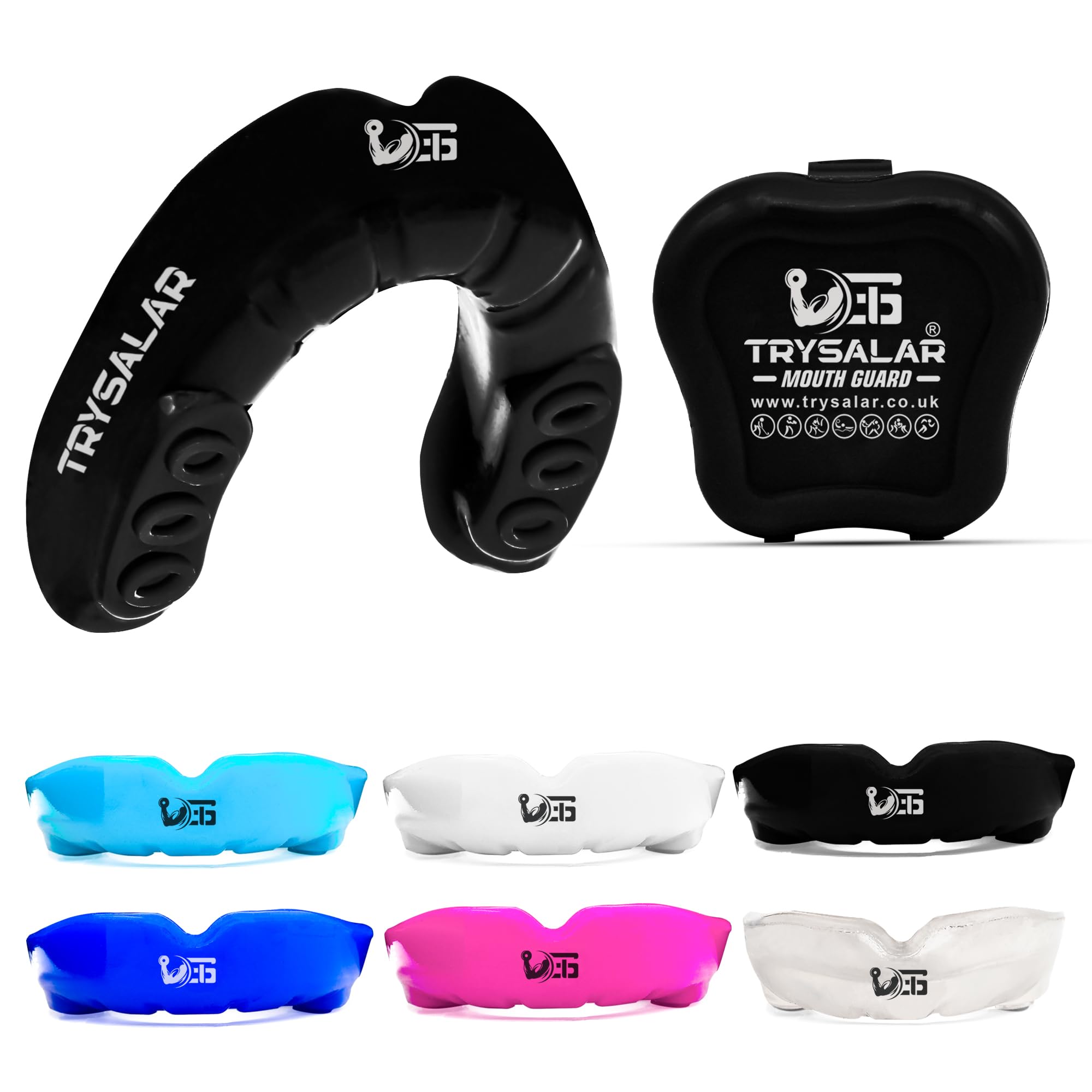 TrySalar Mouth Guards for Boxing Men Adult Youth Junior Mouldable Rughby Sports Slim Fit Boil and Bite Gum Shield with Box MMA Hockey Basketball Muay Thai Football ((<11 Years), Black)
