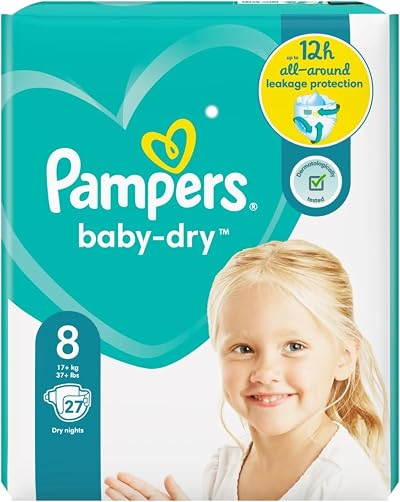 Pampers Baby-Dry Nappies Size 8 27 Nappies 17+kg Airy Dryness