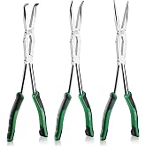 SK 3-Piece Long Needle Nose Pliers, 13'' Double Compound Long Nose Pliers | Straight Long Reach Pliers, 45&deg; and 90&deg; Extra-long Bent Nose Pliers,Premium CR-V Steel, with Comfort Grips